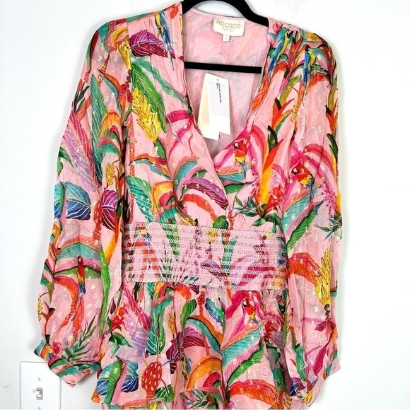 Rococo Sand Rio Short Dress womens small tropical print long sleeve summer beach - Picture 11 of 11